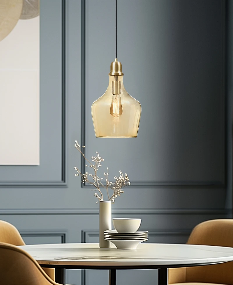 Ink+Ivy 9" Auburn Bell Shaped Hanging Glass Pendant Light