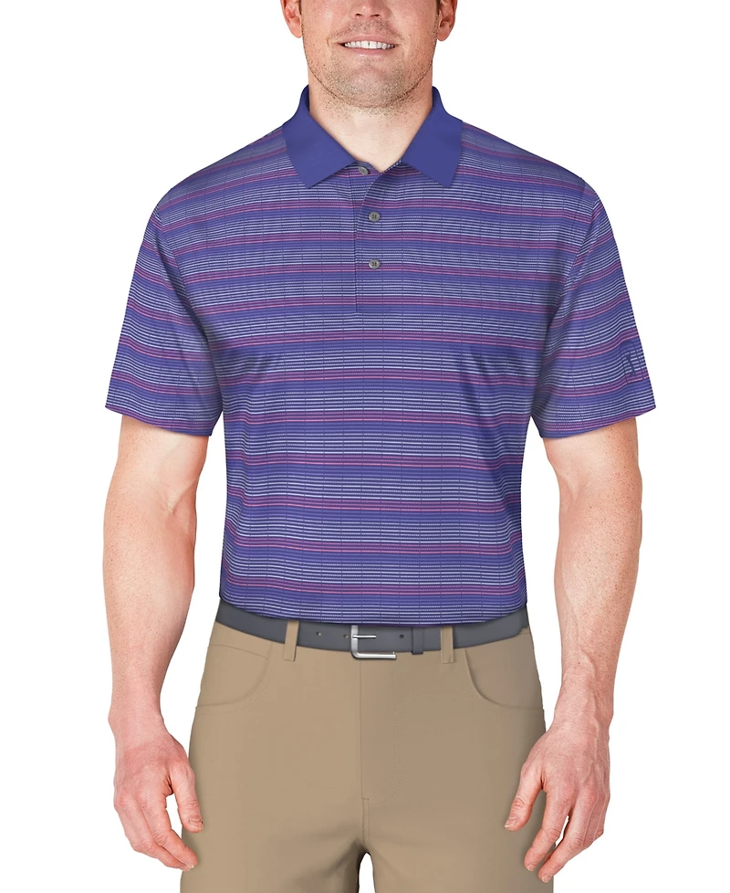 Pga Tour Men's Short Sleeve Jacquard Striped Golf Polo Shirt