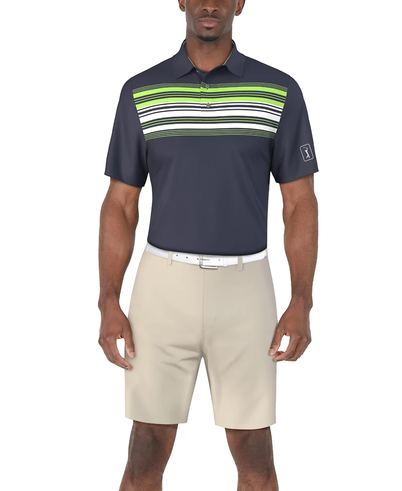 Pga Tour Men's Short Sleeve Chest Stripe Golf Polo Shirt