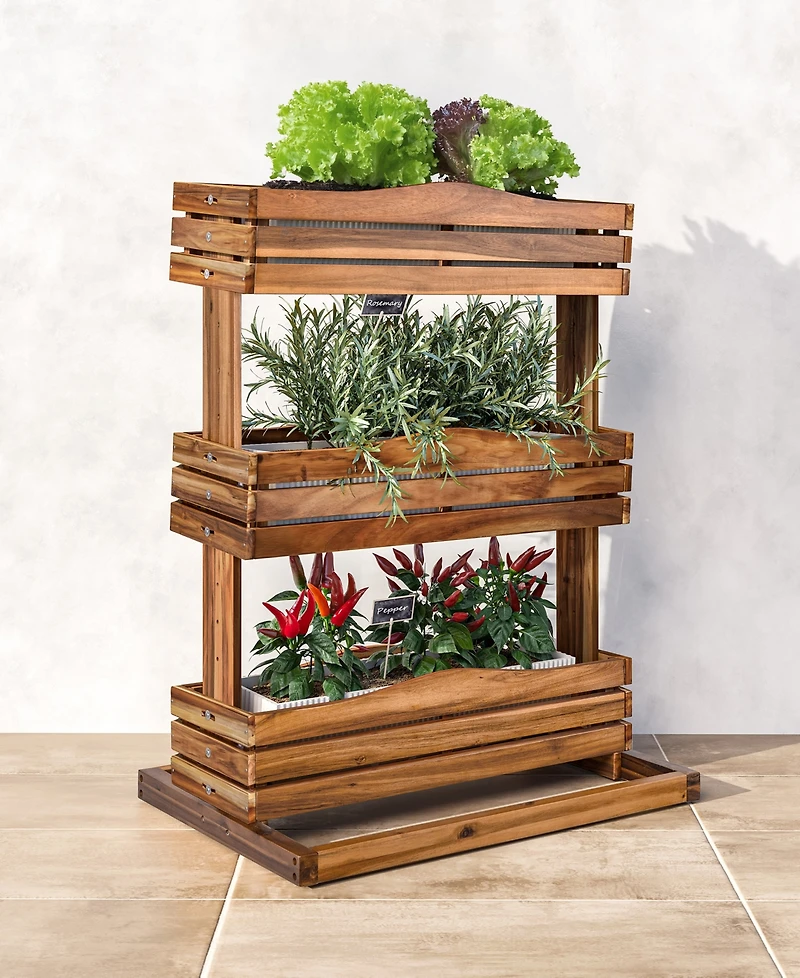Seville Classics Acacia Wood 3-Tier Vertical Garden Planter