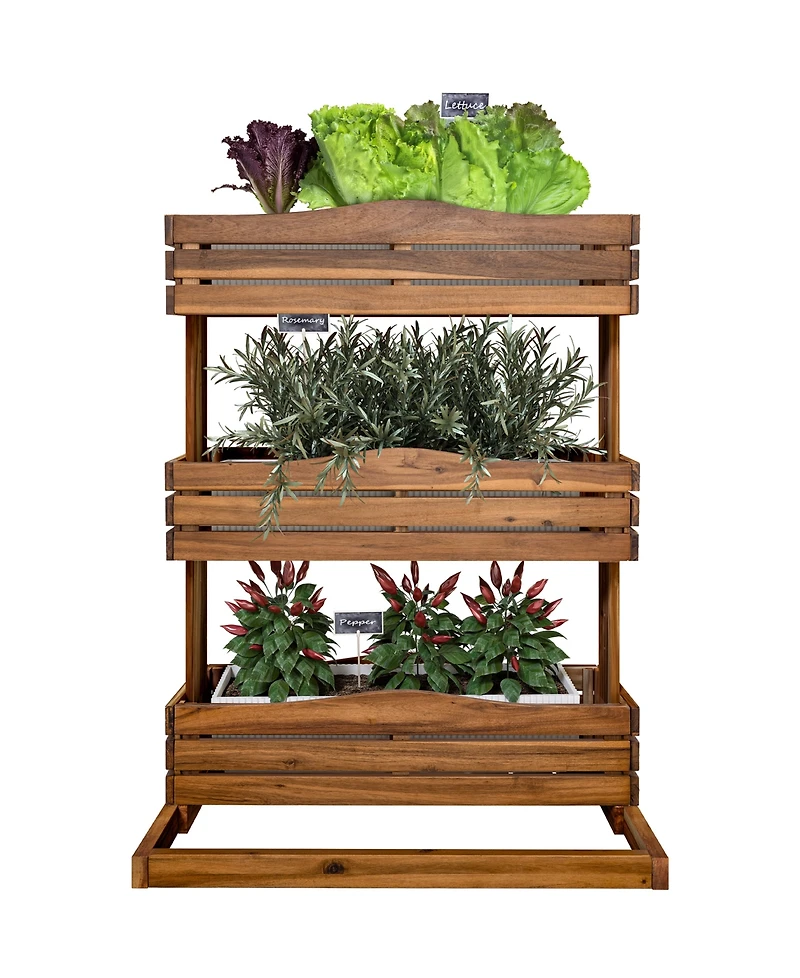 Seville Classics Acacia Wood 3-Tier Vertical Garden Planter