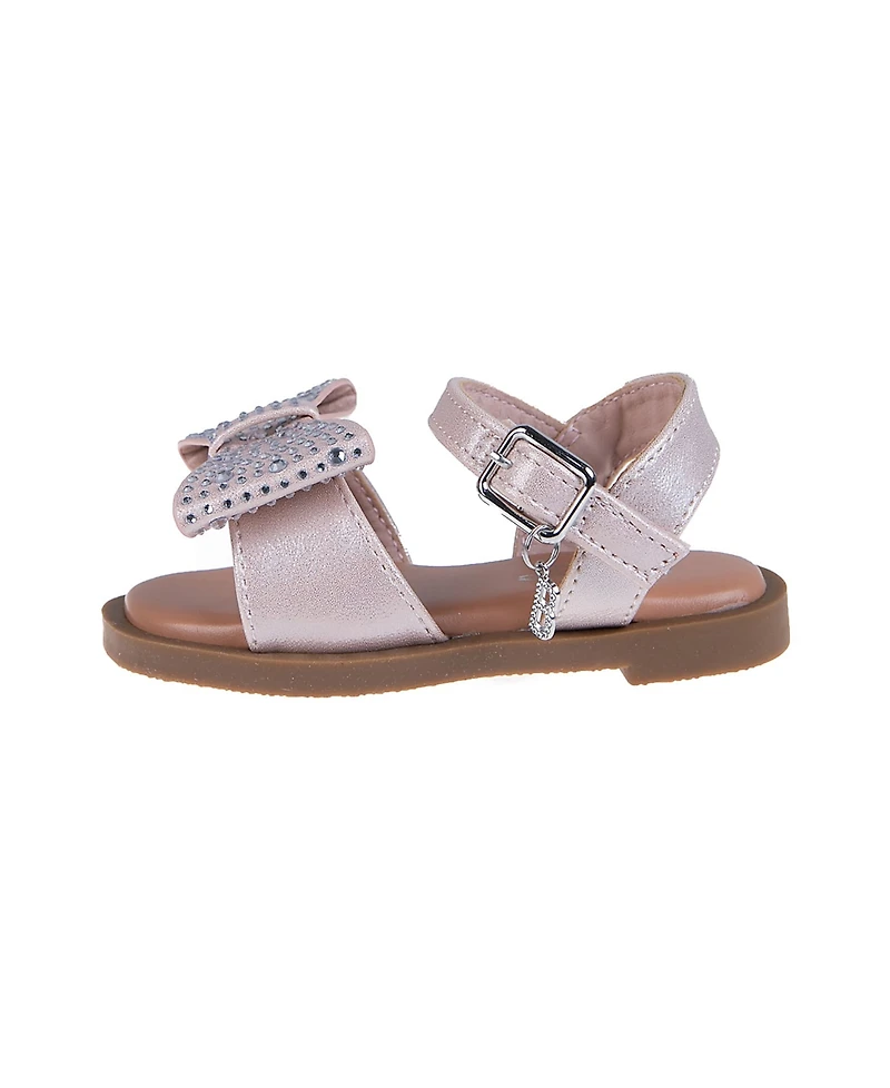 Bebe Toddler Girls Charm and Bow with Rhinestones Sandals