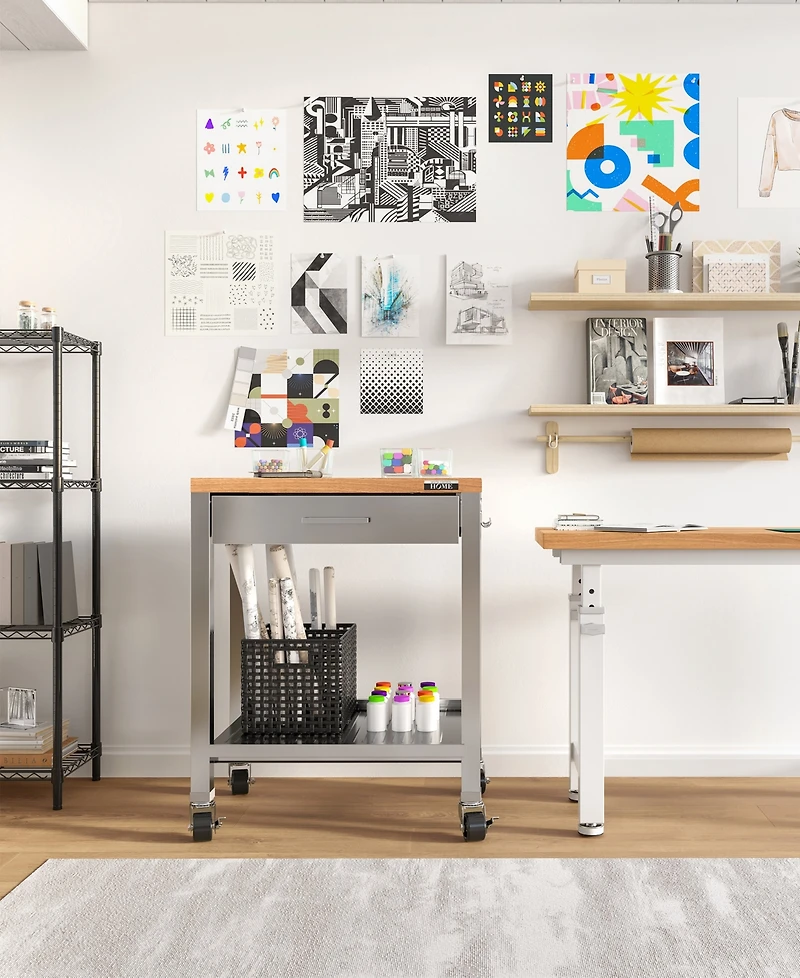 Seville Classics Home Stainless Steel Worktable Cart with Solid Wood Top