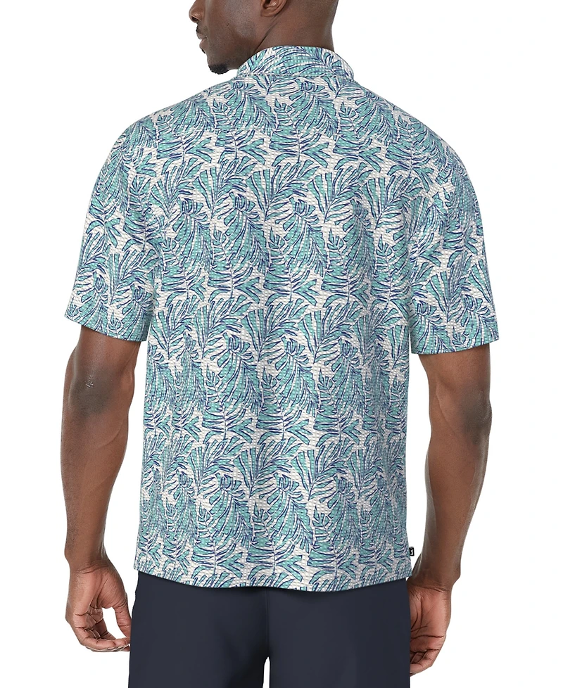 Pga Tour Men's Short Sleeve Seersucker Palm Print Golf Polo Shirt