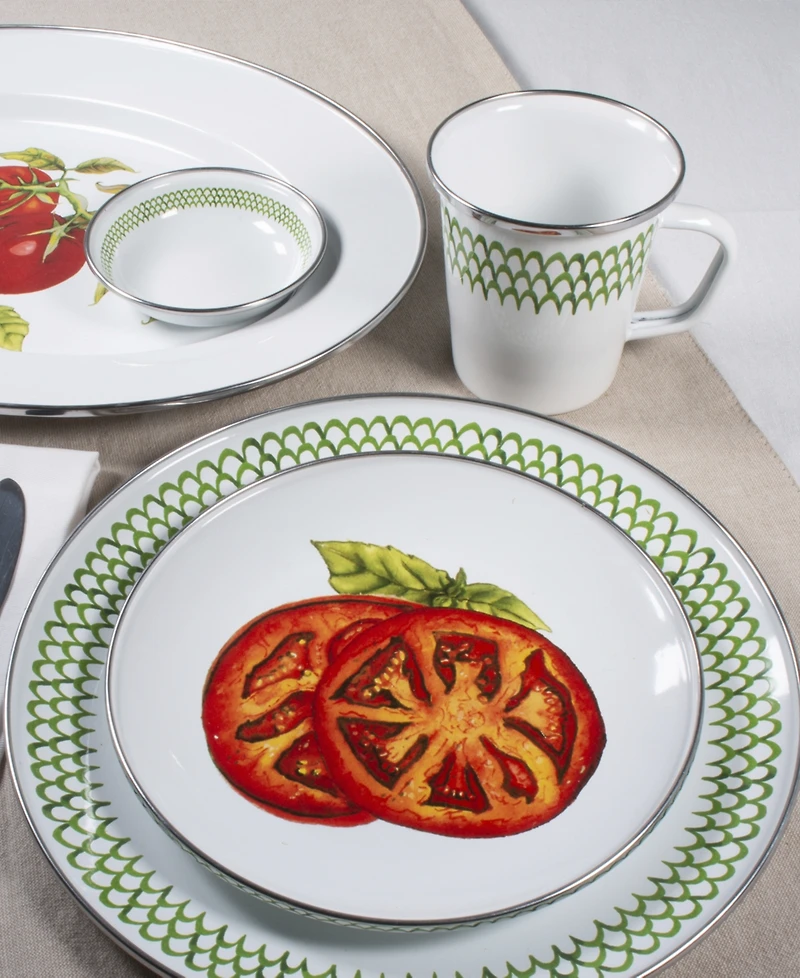 Golden Rabbit Scallop Enamelware Dinner Plates, Set of 4