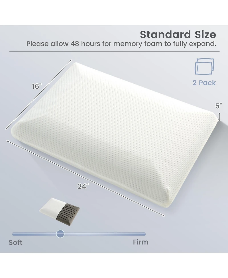 2 Pieces Bamboo Memory Foam Pillow for Pain Relief Sleeping