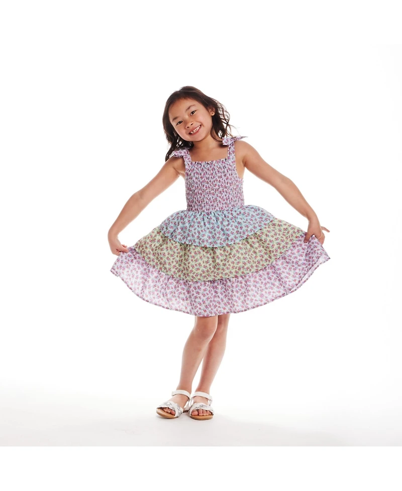 Andy & Evan Little Girls Toddler/Child Color Blocked Floral Teired Dress