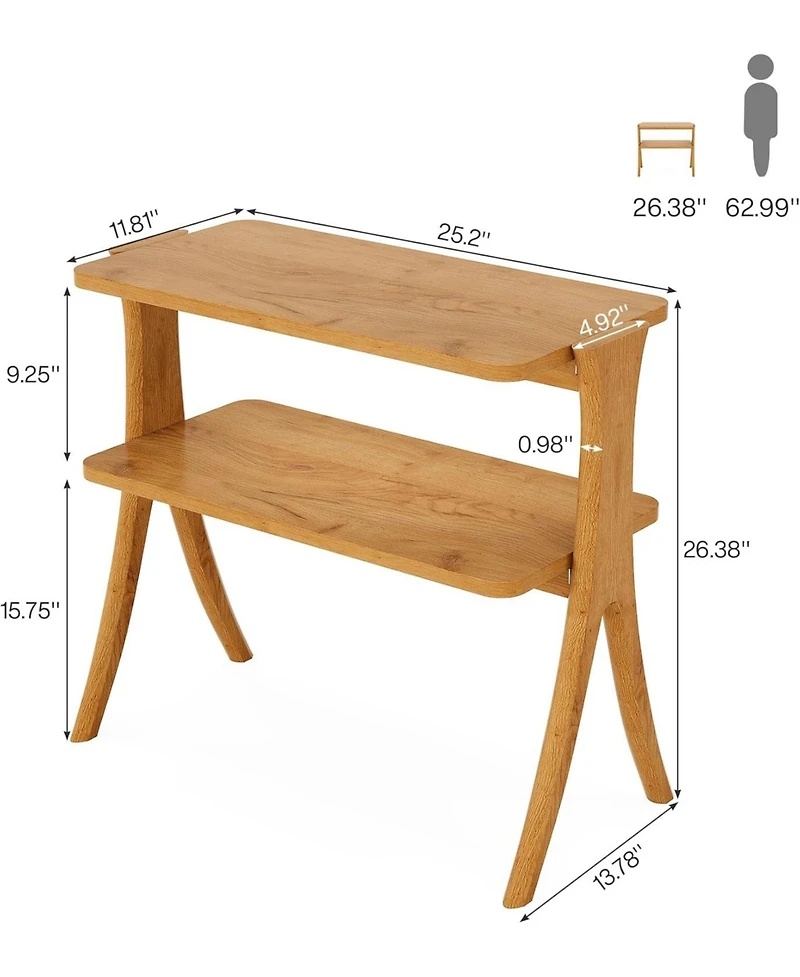 Tribesigns Narrow Side Table for Living Room, Farmhouse End Table with 2-Tier Storage Shelf and Solid Wood Legs