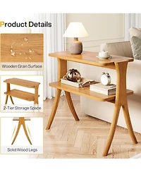 Tribesigns Narrow Side Table for Living Room, Farmhouse End Table with 2-Tier Storage Shelf and Solid Wood Legs