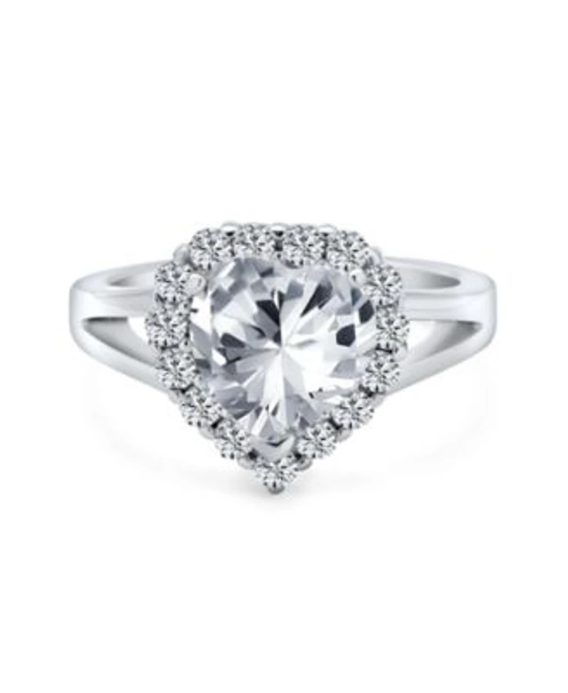 Bling Jewelry Romantic Statement 3CT Cz Halo Promise Heart Shape Promise Ring .925 Sterling Silver Split Band