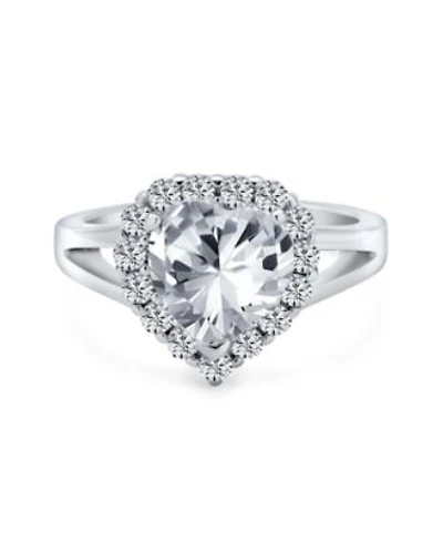 Bling Jewelry Romantic Statement 3CT Cz Halo Promise Heart Shape Promise Ring .925 Sterling Silver Split Band