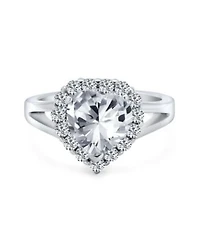 Bling Jewelry Romantic Statement 3CT Cz Halo Promise Heart Shape Promise Ring .925 Sterling Silver Split Band