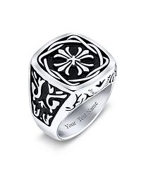 Bling Jewelry Large Statement Medieval Religious Ancient Viking Maltase Fleur De Lis Cross Square Signet Band Ring Oxidized Silver Tone Stainless Stee