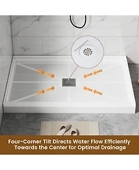 Casainc 48"W X 36"D Smc Single Threshold Shower Base Anti-Slip Shower Pan, Drain Assembly & Drain Cover Included