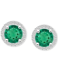 Lab-Created Emerald (1-1/2 ct. t.w.) & White Sapphire (1/5 Halo Stud Earrings 10k Gold