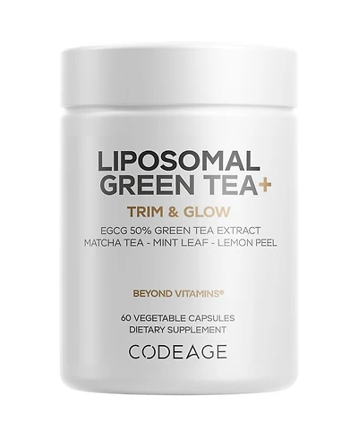 Codeage Liposomal Green Tea+ Egcg 50% Green Tea Extract, Matcha Green Tea Powder, Peppermint Leaf, Lemon Peel, Liposomal Delivery