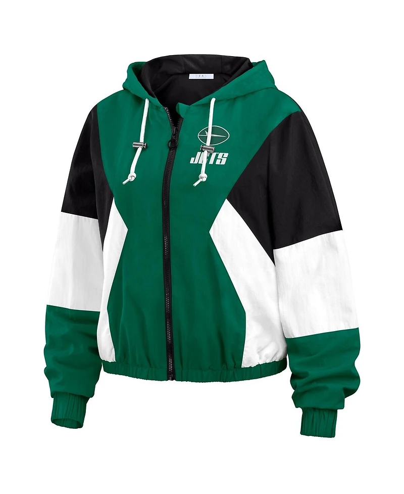 Wear by Erin Andrews Women's Green New York Jets Color Block Full-Zip Windbreaker Jacket