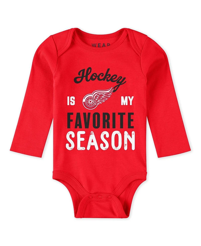 Wear by Erin Andrews Baby Boys and Girls 3-Piece Detroit Red Wings Turn Me Around Bodysuits and Pants