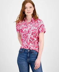 Nautica Jeans Women's Palm-Print Cotton Camp Shirt