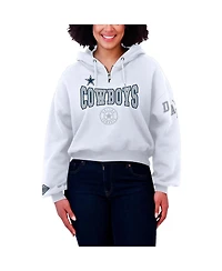 Wear by Erin Andrews Women's White Dallas Cowboys Plus Size Patch Quarter-Zip Hoodie