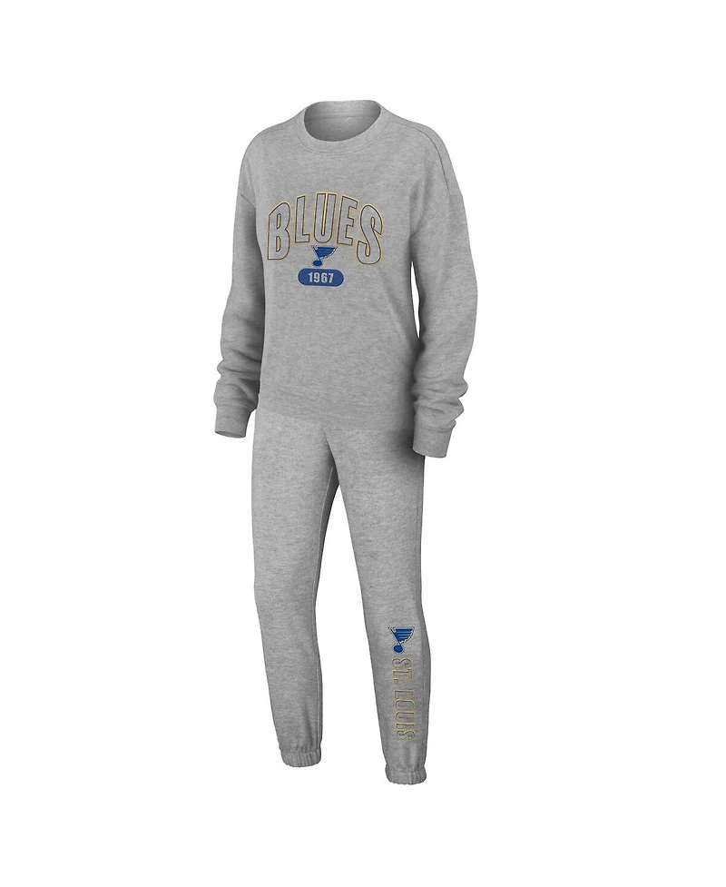 Wear by Erin Andrews Women's Heather Gray St. Louis Blues Knit Long Sleeve Tri-Blend T-Shirt, Pants and Sleep Set