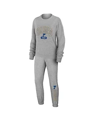 Wear by Erin Andrews Women's Heather Gray St. Louis Blues Knit Long Sleeve Tri-Blend T-Shirt, Pants and Sleep Set
