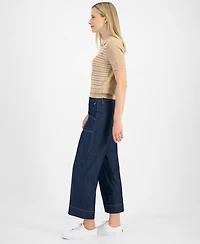 Nautica Jeans Women's Contrast-Stitching Wide-Leg Cropped Jeans