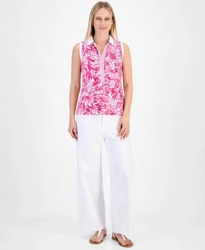 Nautica Jeans Women's Printed Pique-Knit Sleeveless Top