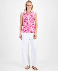 Nautica Jeans Women's Printed Pique-Knit Sleeveless Top