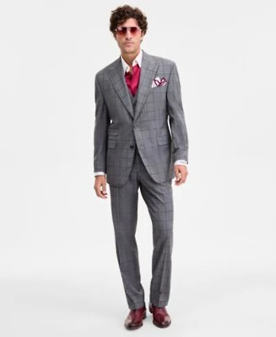 Tayion Collection Mens Classic Fit Windowpane Suit Separates