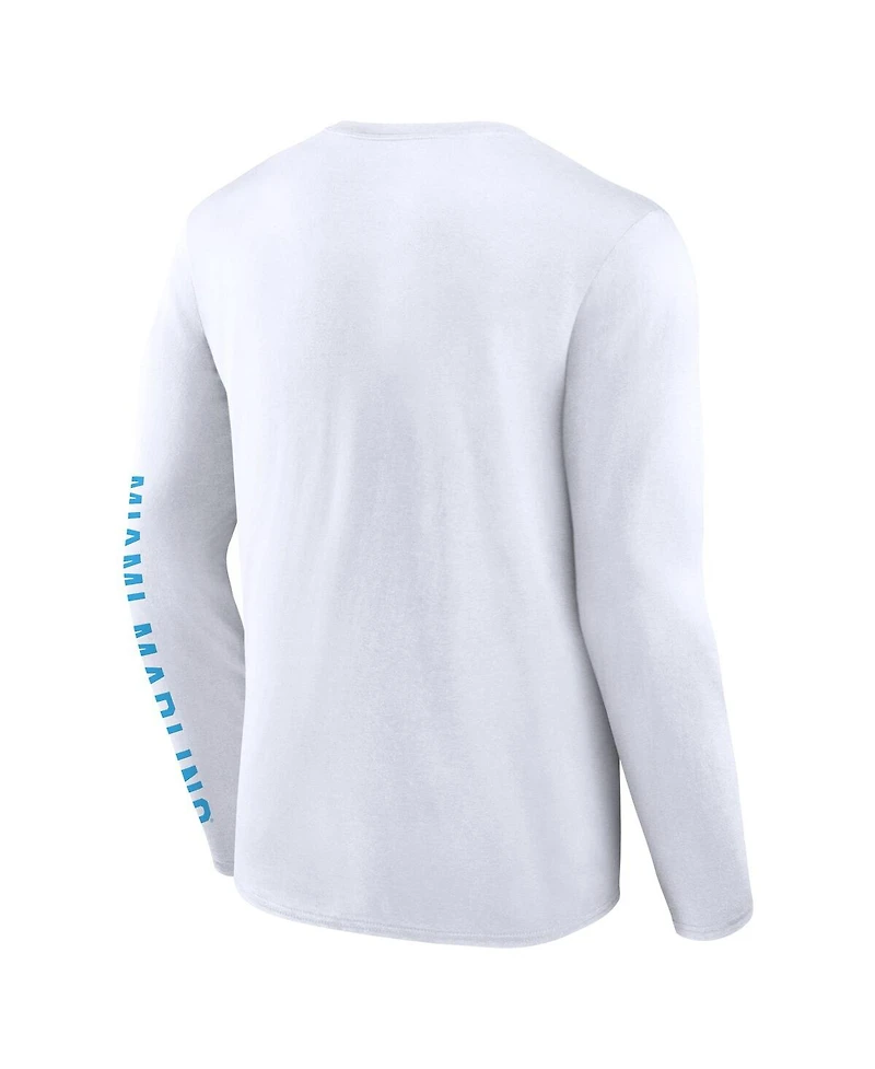 Fanatics Men's White Miami Marlins Press Box Long Sleeve T-Shirt