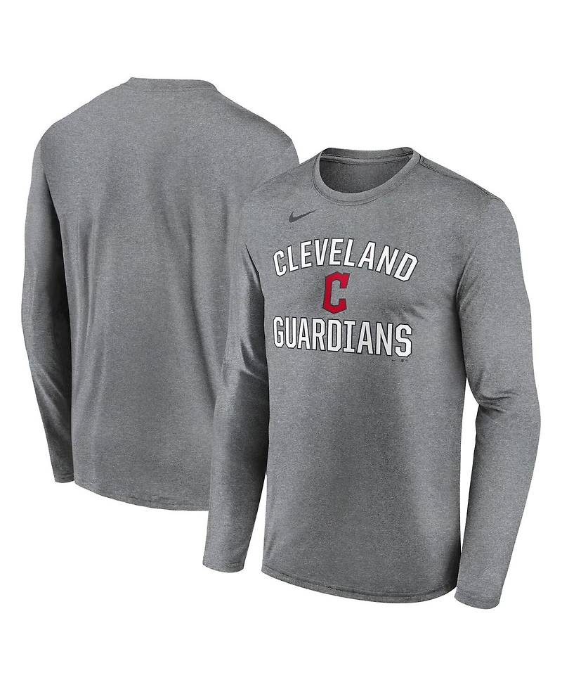 Nike Men's Heather Gray Cleveland Guardians Club Arched Legend Performance Long Sleeve T-Shirt