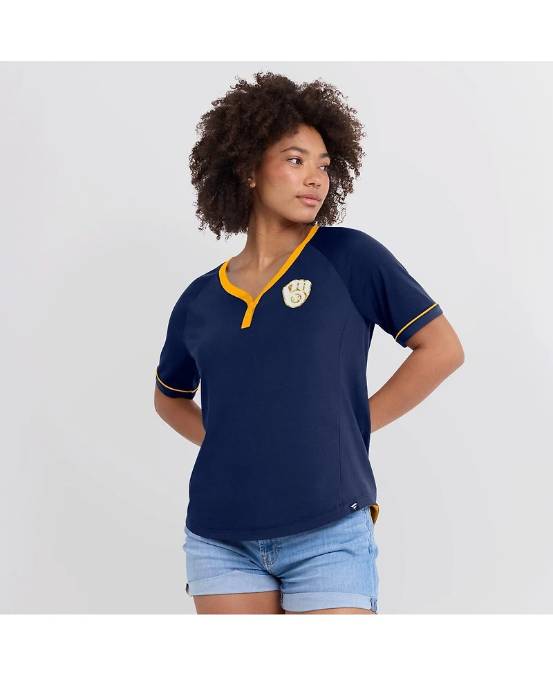 Fanatics Women's Navy Milwaukee Brewers League Diva Star Raglan V-Neck T-Shirt