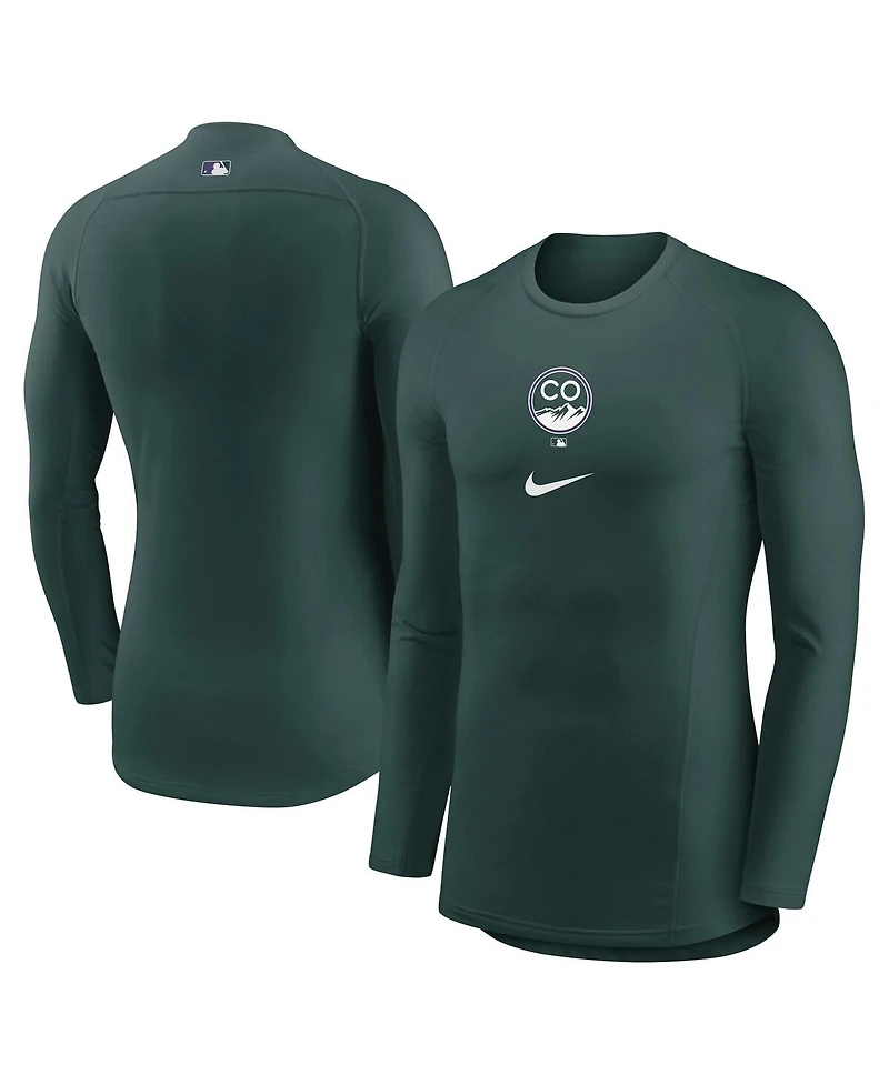 Nike Men's Green Colorado Rockies City Connect Base Layer Raglan Long Sleeve Performance T-Shirt