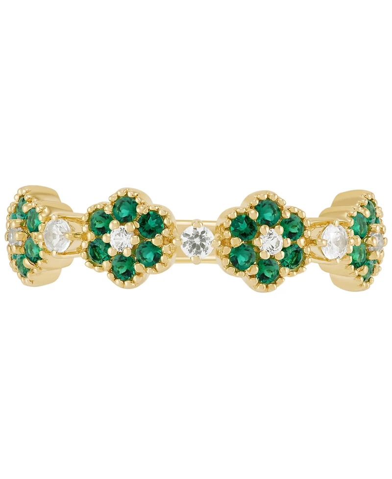 Lab-Created Emerald (1/3 ct. t.w.) & Lab-Created White Sapphire (1/5 ct. t.w.) Flower Stack Ring in 14k Yellow Gold-Plated Sterling Silver