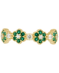 Lab-Created Emerald (1/3 ct. t.w.) & Lab-Created White Sapphire (1/5 ct. t.w.) Flower Stack Ring in 14k Yellow Gold-Plated Sterling Silver