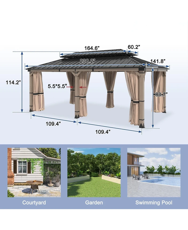 Mondawe 12 Ft. W x Ft. D Solid Cedar Wood Patio Gazebo with Curtains and Mesh Screens