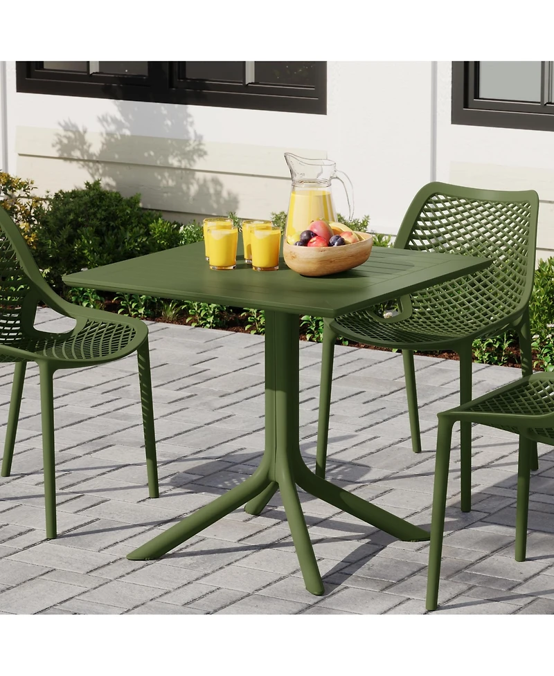 31.5" Square Outdoor Plastic Resin Patio Dining Table for 4
