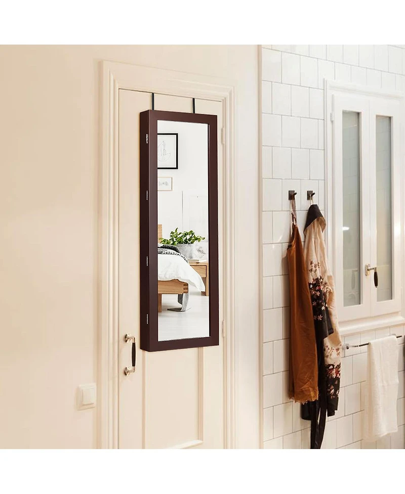 Wall Mount Mirrored Jewelry Cabinet Organizer Led Lights