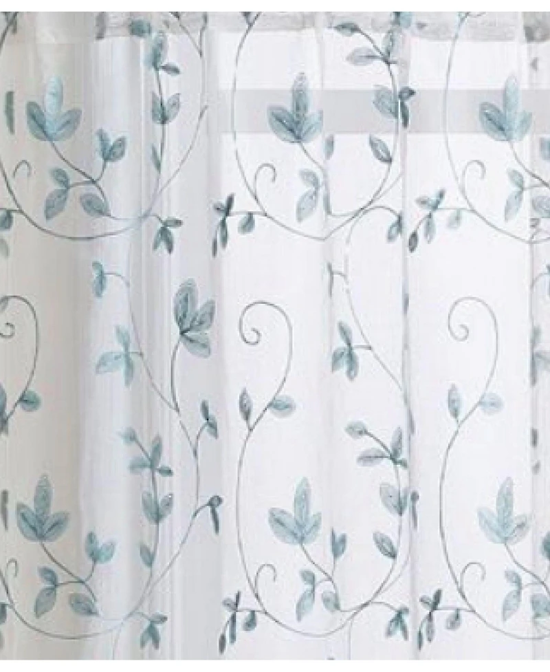 Kate Aurora Floral Embroidered Sheer Rod Pocket Kitchen Curtain Tier & Valance Set - 58 in. W x 15 L, Aqua