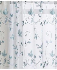 Kate Aurora Floral Embroidered Sheer Rod Pocket Kitchen Curtain Tier & Valance Set - 58 in. W x 15 L, Aqua