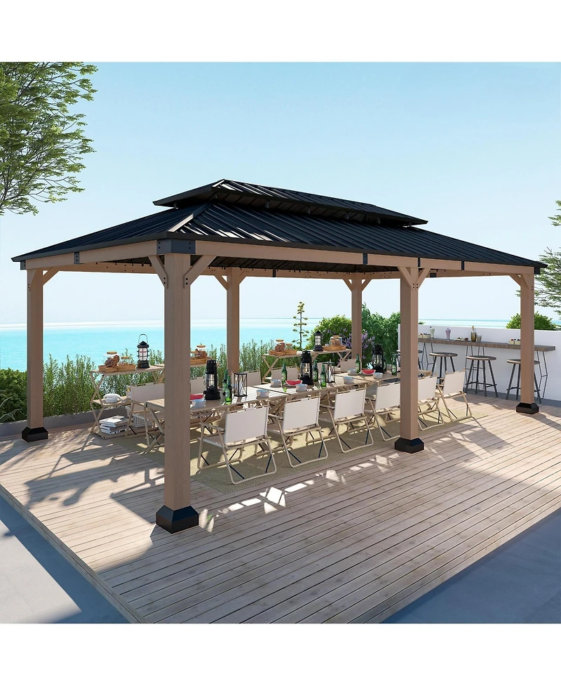 Mondawe 20 ft. x 12 ft. Outdoor Fir Solid Wood Frame Patio Gazebo Canopy Tent Shelter with Galvanized Steel Hardtop Pavilion
