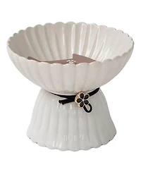 Elevated Cat Bowl: White & Black Flower