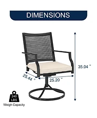 Outdoor Metal Swivel Chairs Set of 2 Patio Dining Chair with Cushion Furniture Set for Garden Backyard Bistro, Small Grid, Black
