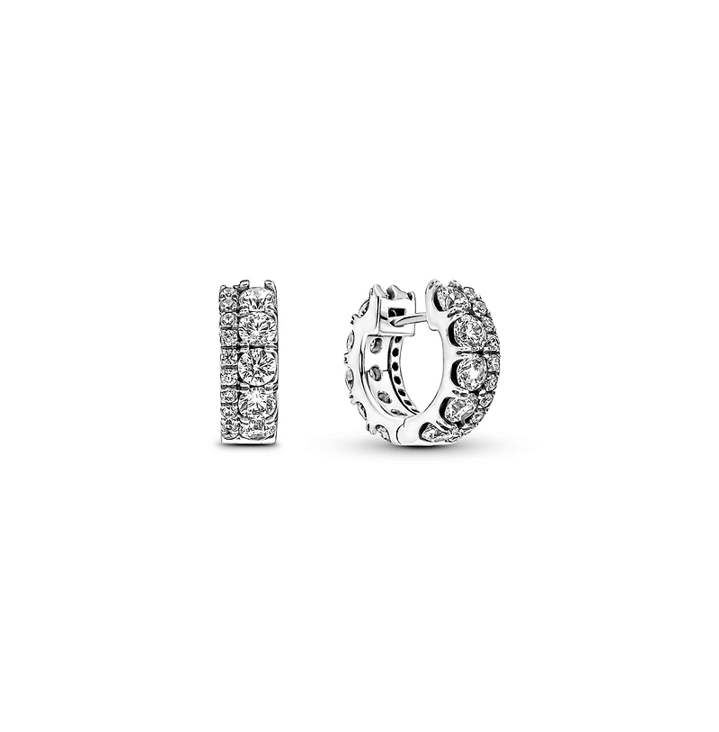 Pandora Sterling Silver Double Band Pave Hoop Earrings