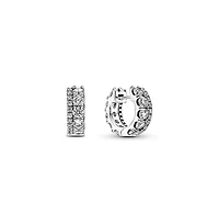 Pandora Sterling Silver Double Band Pave Hoop Earrings