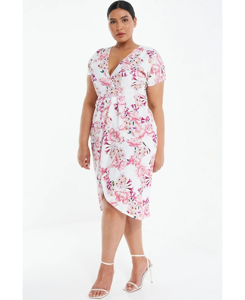 Quiz Plus Floral Scuba Crepe Wrap Maxi Dress