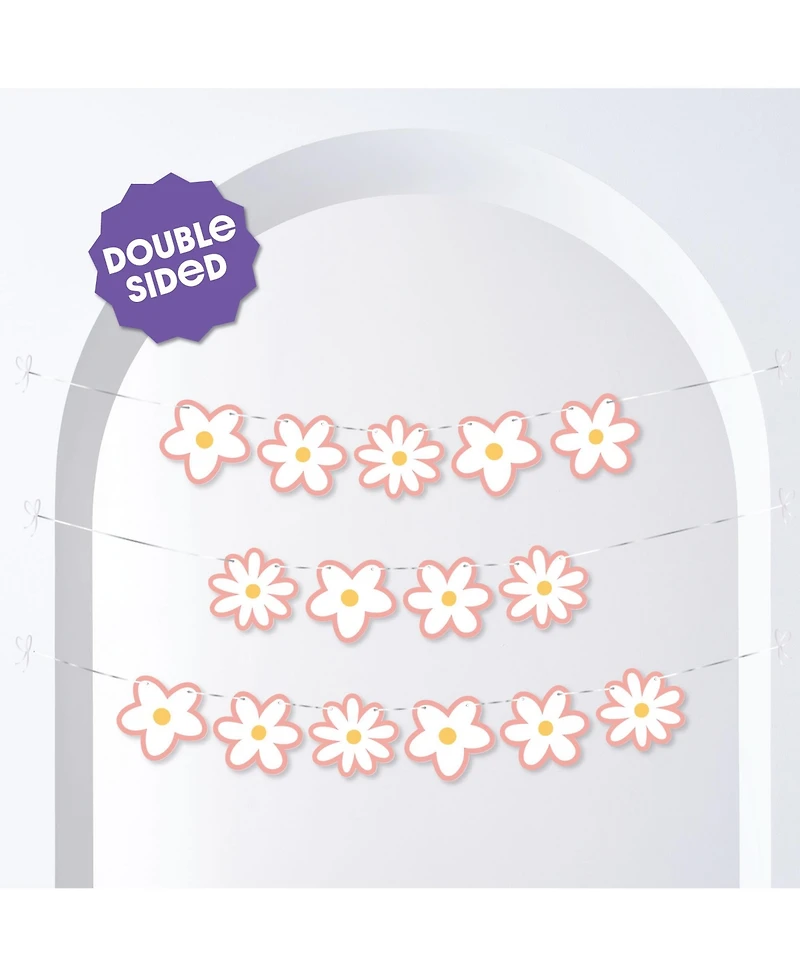 Pink Daisy Flowers Garland Banner, 30 Feet of Cord, 15 Daises