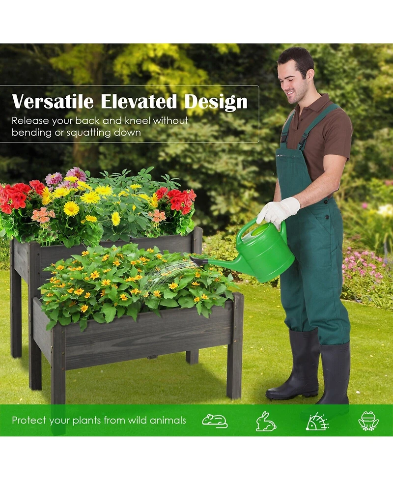 Sugift 2 Tier Wooden Raised Garden Bed with Legs Drain Holes