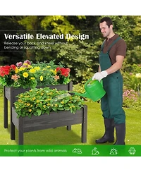 Sugift 2 Tier Wooden Raised Garden Bed with Legs Drain Holes